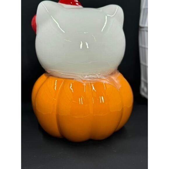 Hello Kitty Cookie Jar, Kitty On Pumpkin, Eyeball Bow Red - Picture 4 of 8